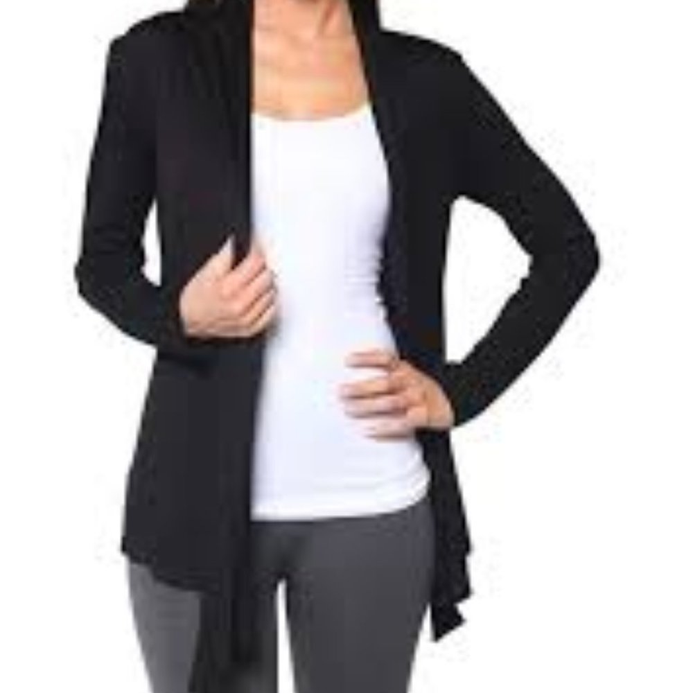 Free To Live Womens Hacci Draped Open Front Cardigan in Black New Size XL
